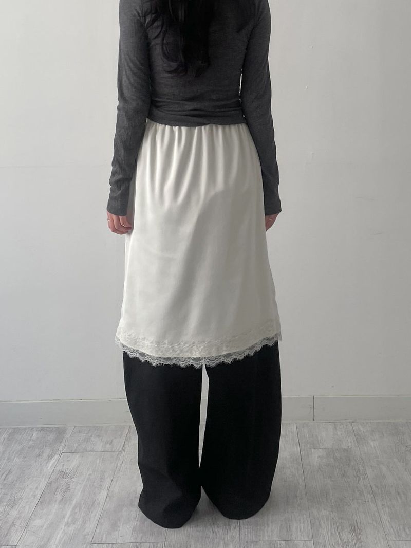 Lace Satin Midi Skirt