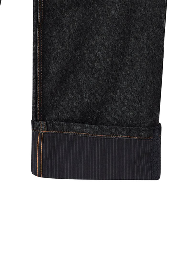 LACE ROLL UP DENIM PANTS BLACK
