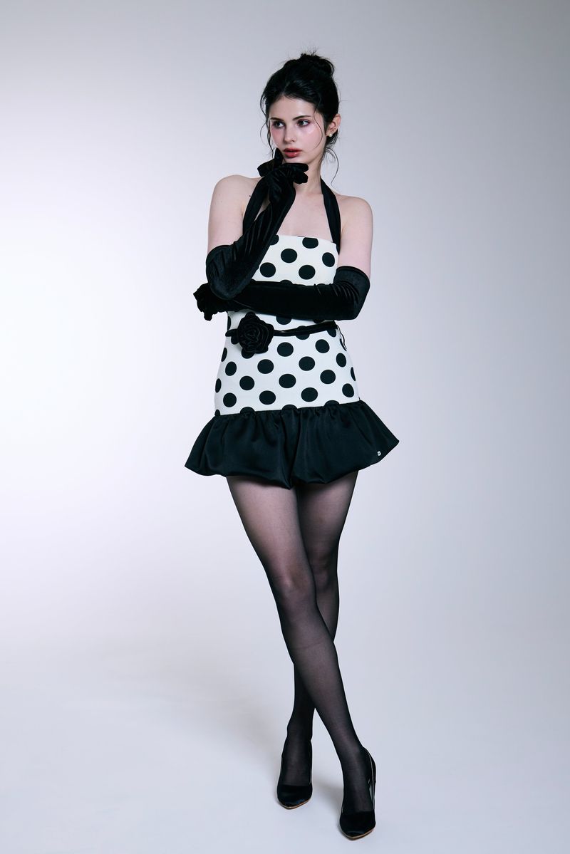 Midnight Bloom Dress (Ivory Dot)