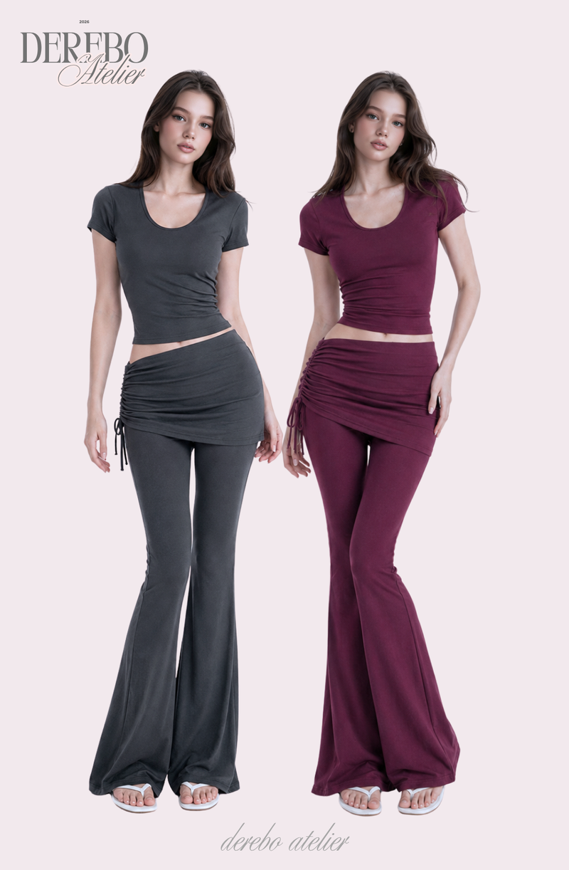 Liiv short-sleeve cap training shirring pants set (LONG PANTS)