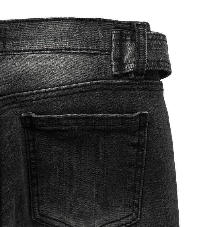 Belted washed bootcut black denim