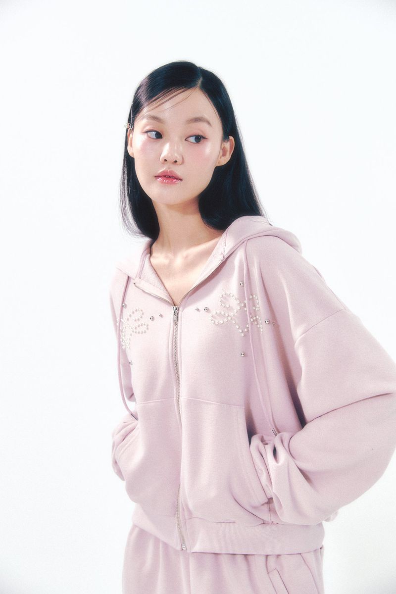 Pearl Hoodie Zip-Up Pink