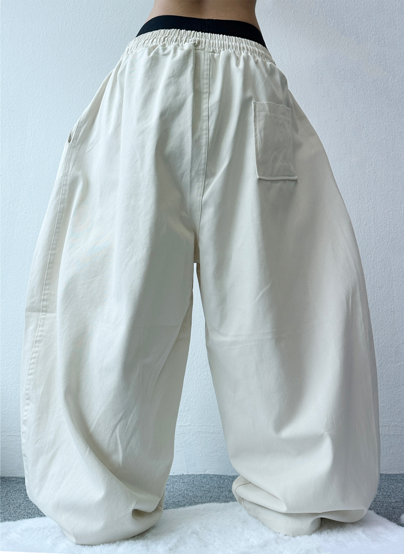 BASIC LINE BALLOON COTTON PANTS💛🤍🖤🤎💚 - 5 COLORS