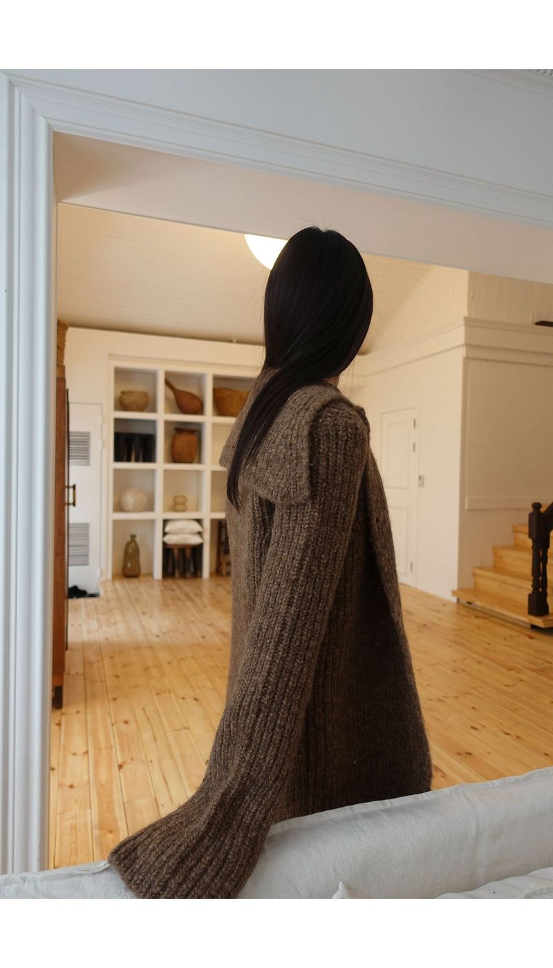 Earl grey alpaca cardigan (muffler set)