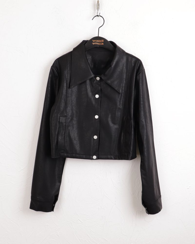 [MADE] Lawson wide collar slim crop crack leather leather jacket