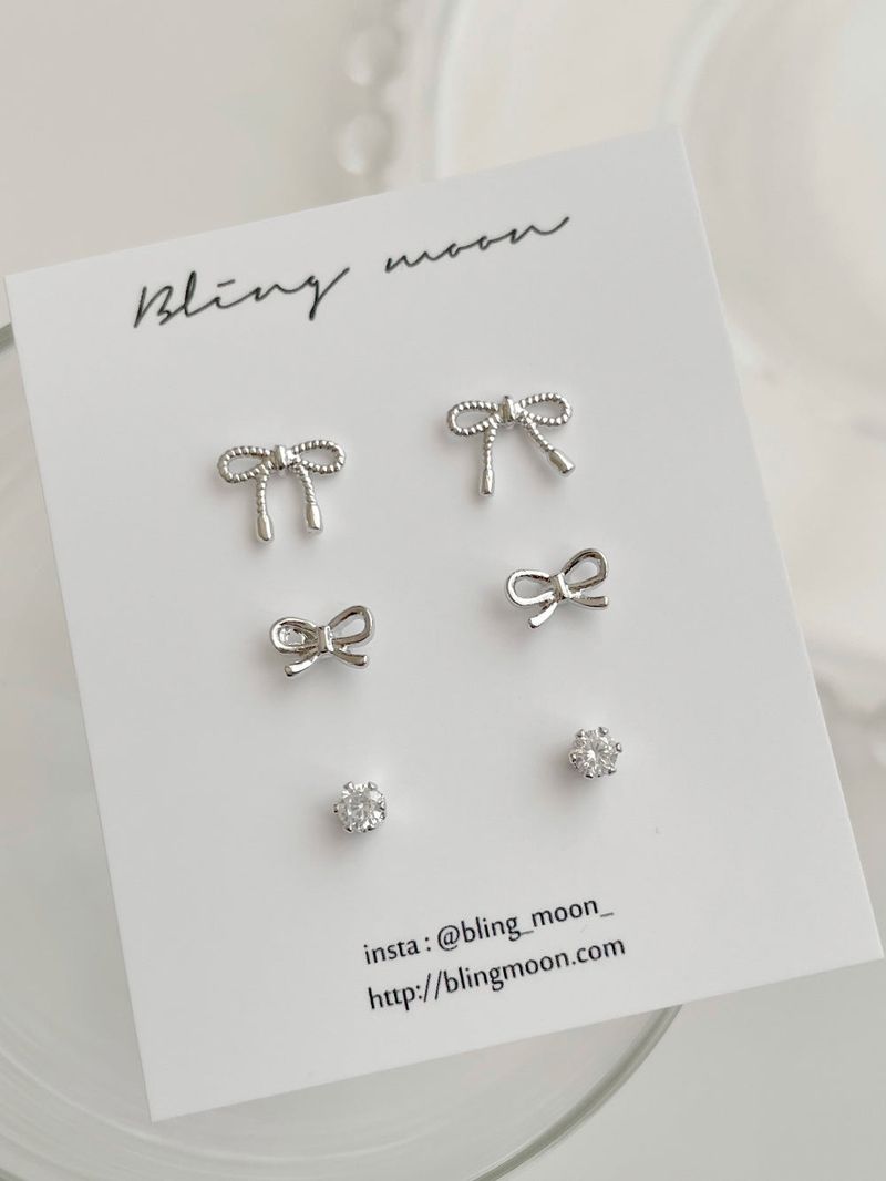 [3 set] daily ribbon earrings set