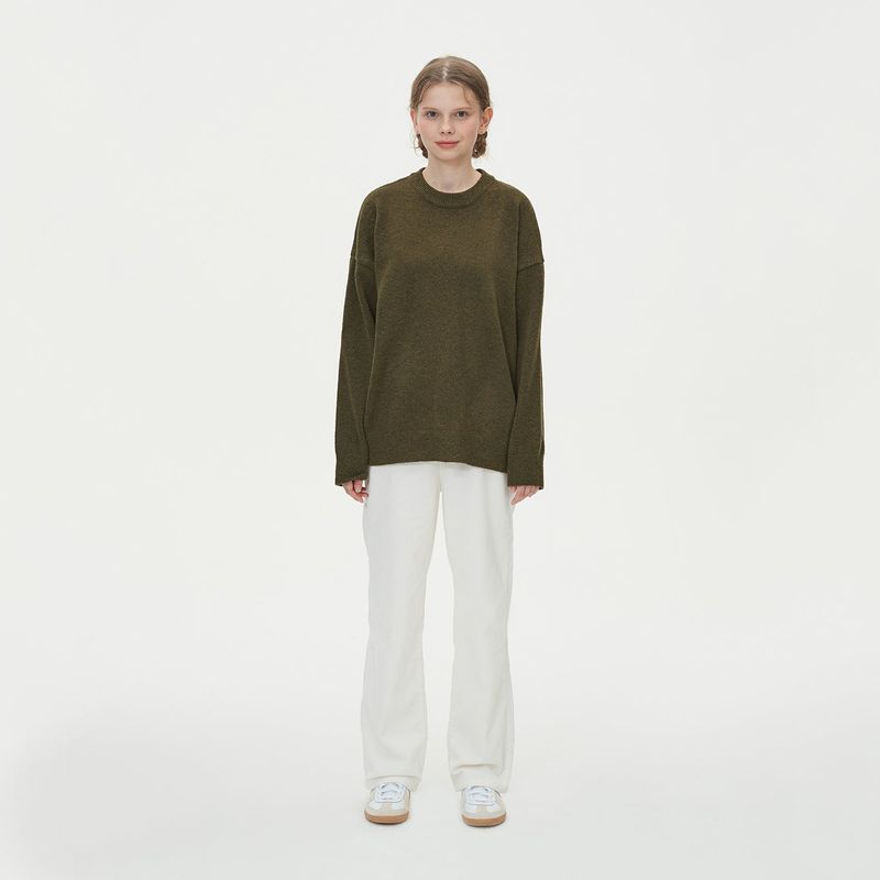 CASHLIKE ROUND NECK KNIT_KHAKI