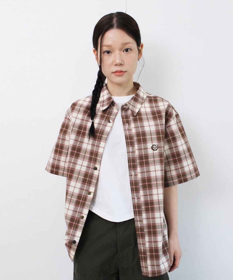PARAKEET（パラキート）の「Swirl Logo Half Plaid Shirt（Tops）」