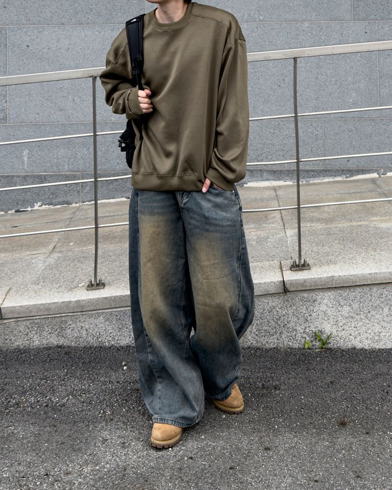 Mech side tuck wide denim pants