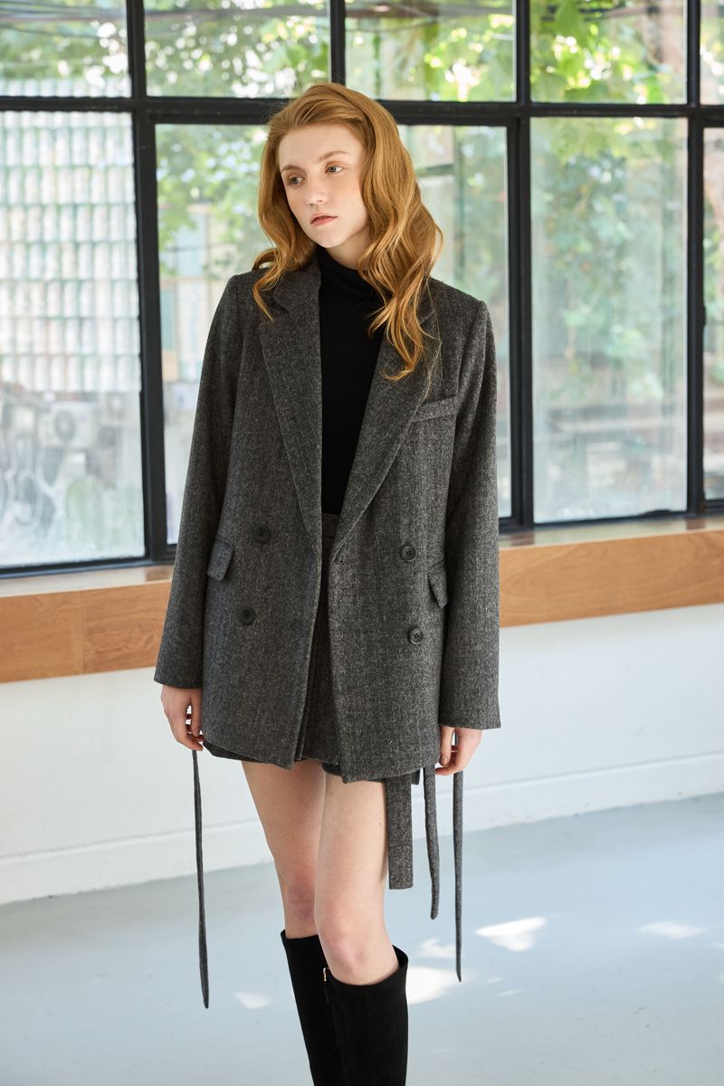 CLASSY HERRINGBONE WOOL JACKET / CHARCOAL