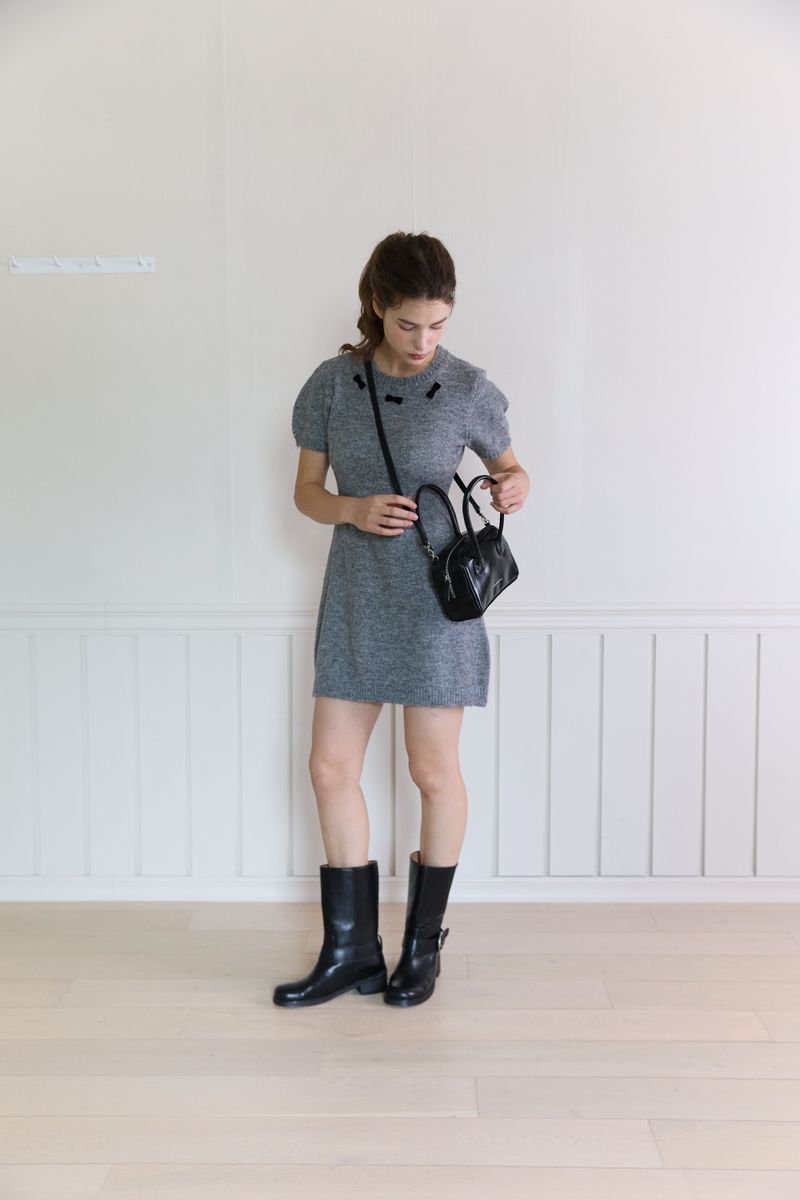 RIBBON PUFF KNIT DRESS (2COLORS)