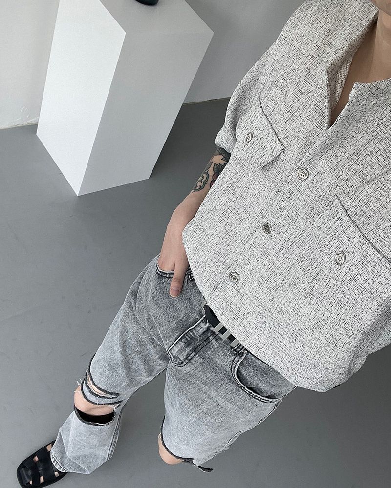 CR Tweed Round Half Shirt (2 colors)