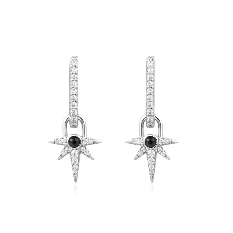 Silver Black Onyx Star Drop 925 Silver Ring Earring E061-12H