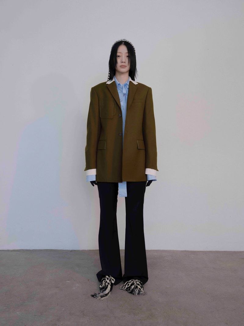 Olive Green Sleeve Layered Jacket