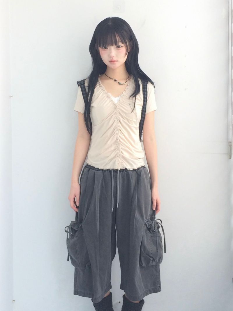 washing ribbon pocket cargo pants