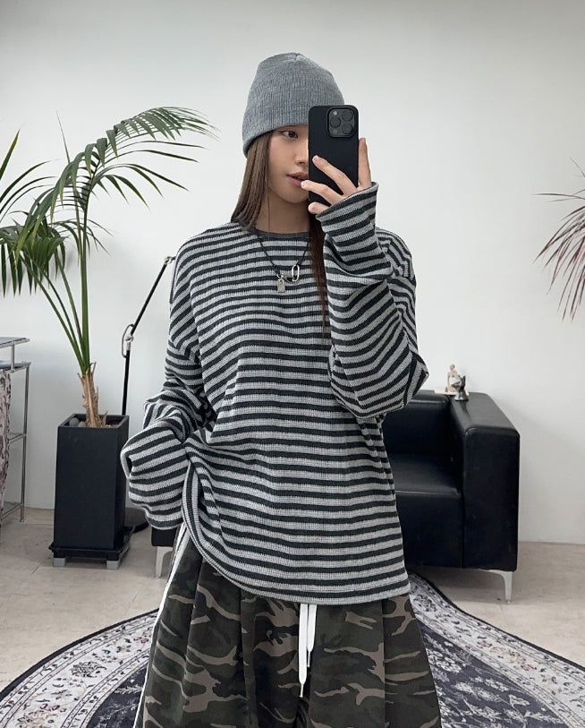 SATIIIZ（サティーズ）の「Iken Striped Waffle Crop Top（Tops）」
