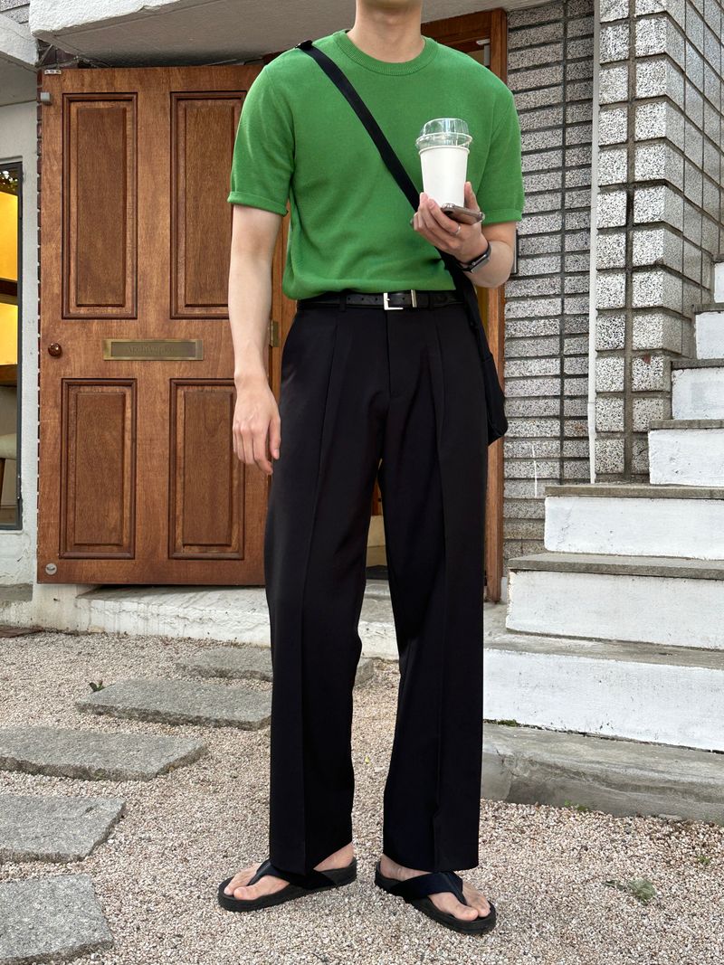 Dot Back-Bend One Tuck Semi-Wide Slacks (4 colors)