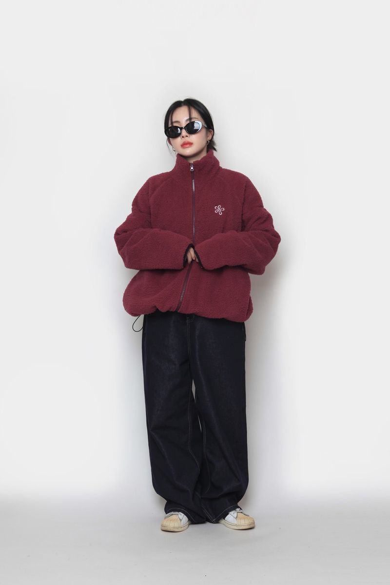Flower Boa Fleece Zip-Up