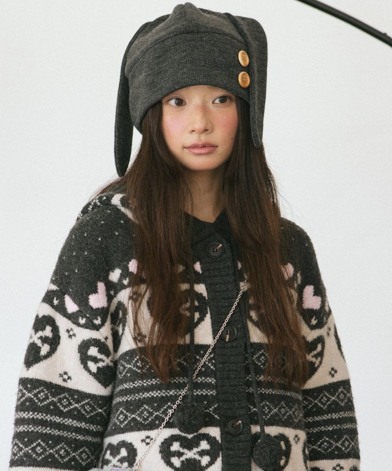 RABBIT BUTTON BEANIE CHARCOAL(CV2GFUAB33A)
