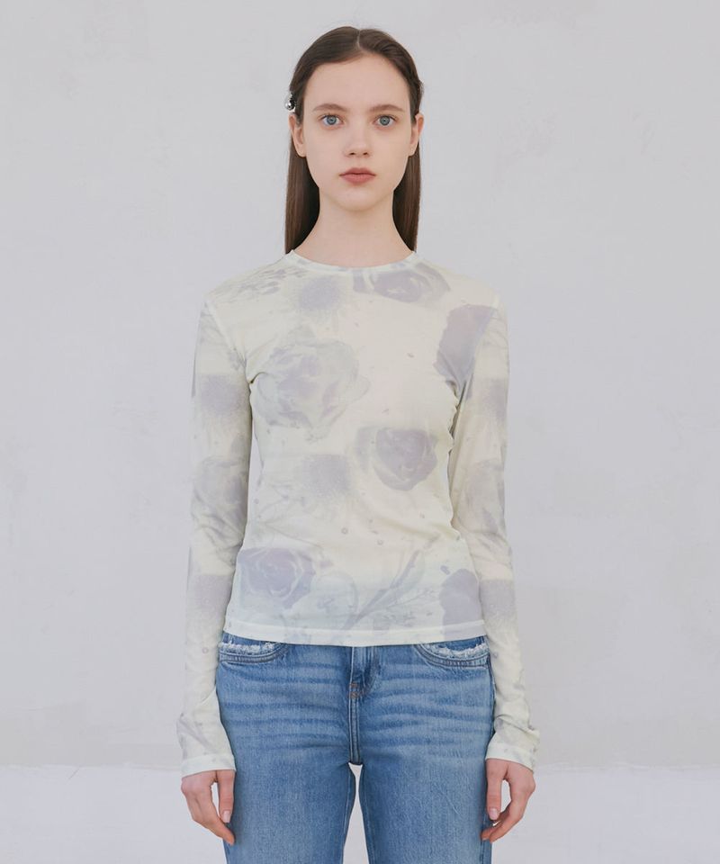 Flower Photo Printed Top - Lemon