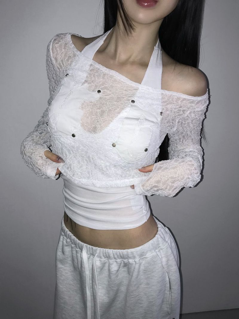 patch lace crop top (3 color)