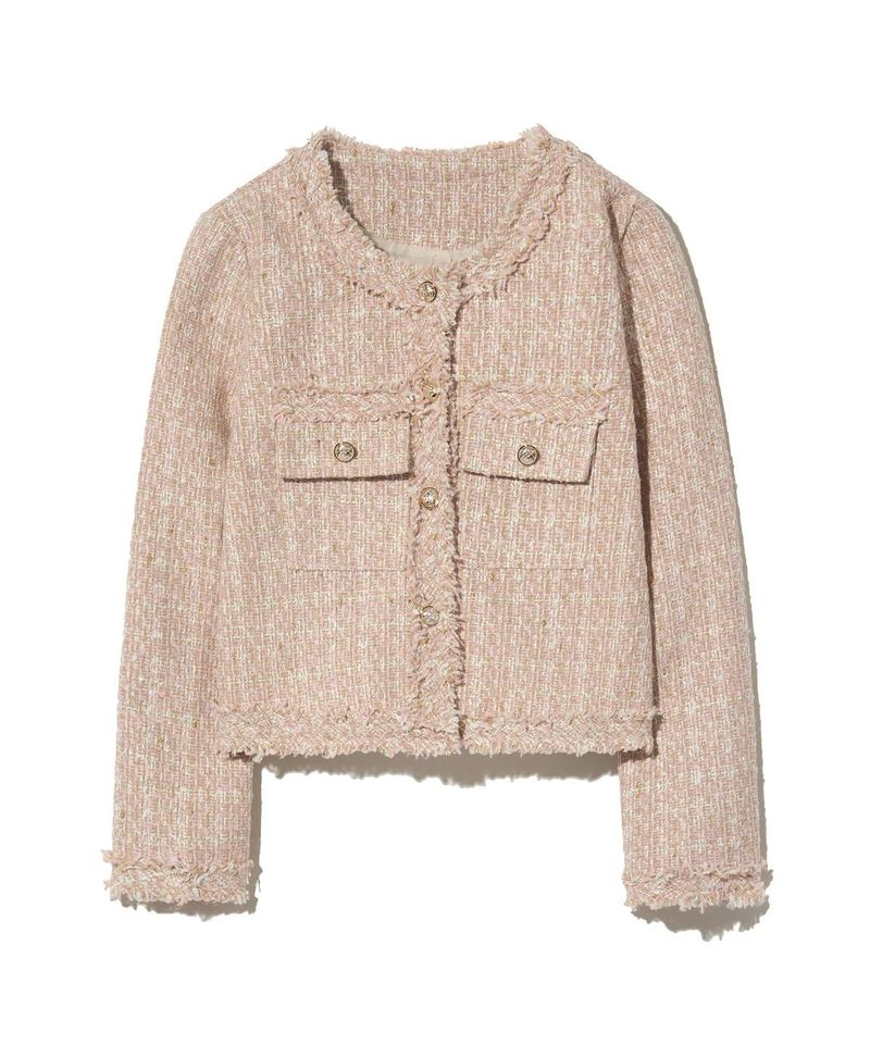 85-VIVAJ048 Multi-Color Crop Tweed Jacket Pink