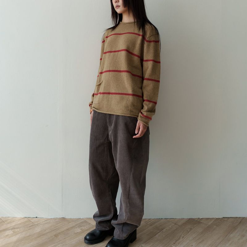 Roll-up stripe pocket knit / Beige