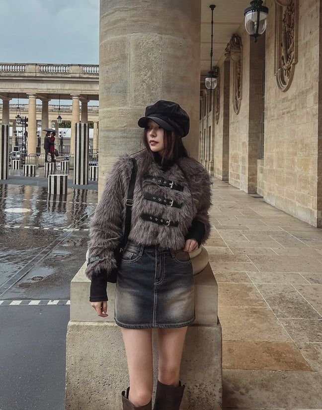 Mori three buckle cropped fur jacket