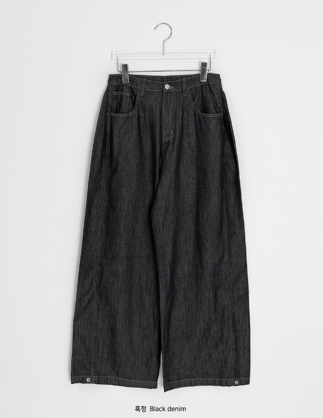 Maroon Side Button Wide Denim Pants