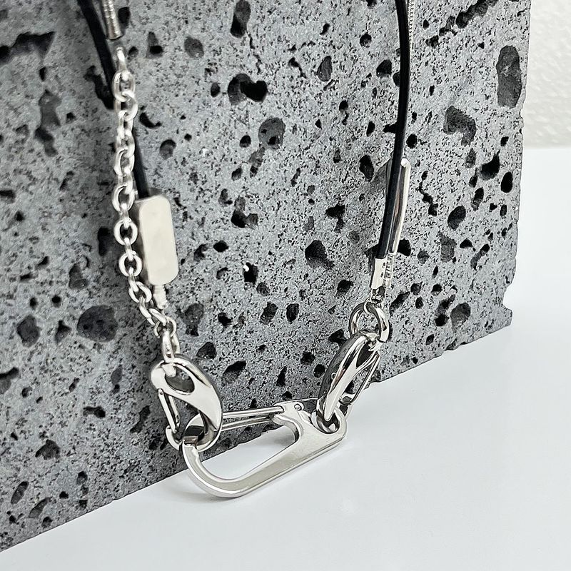 Leather chain layered carabiner necklace