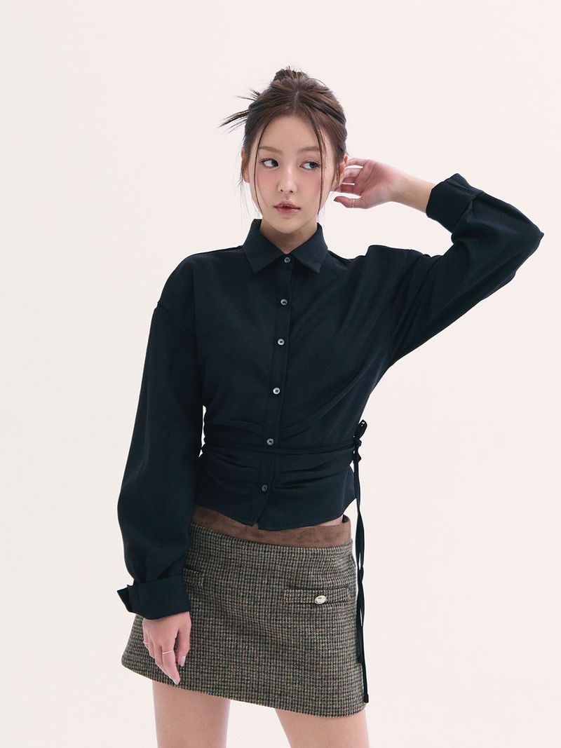 Leona shirring shirts BLACK