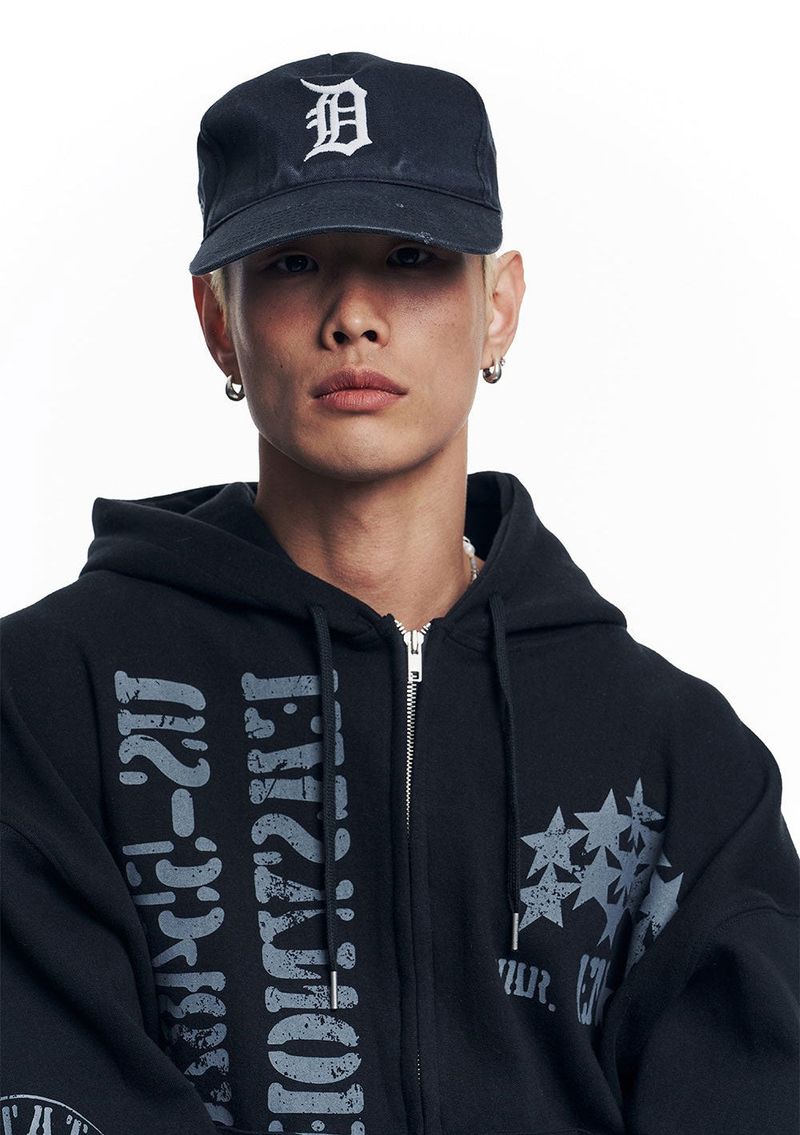 Marine Crack Print Hooded Zip-Up - Black