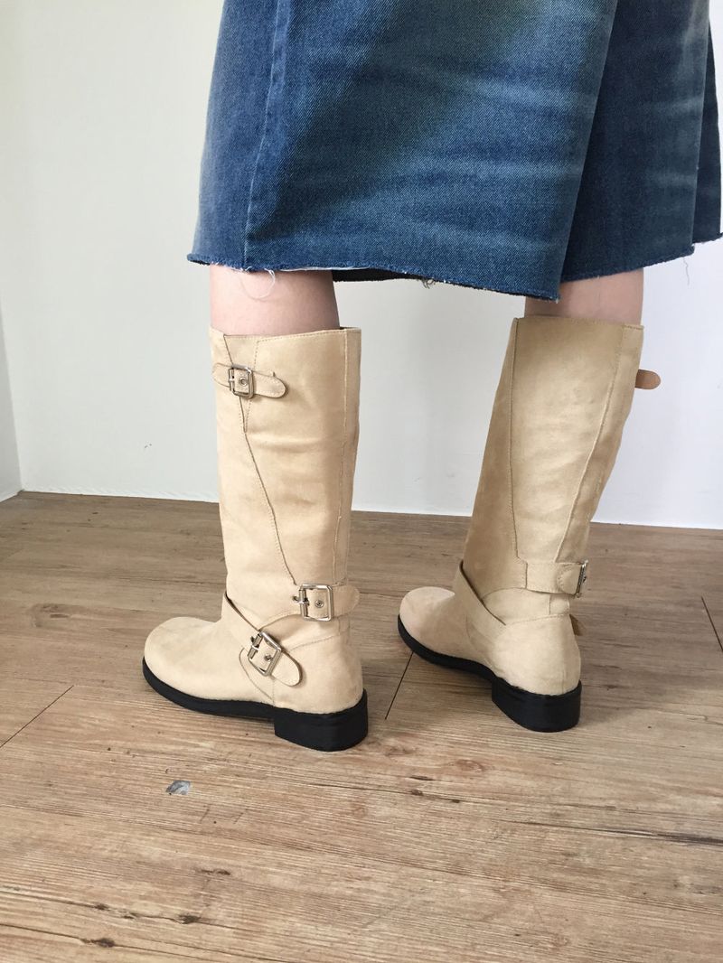 Buckle leather long boots (2color)