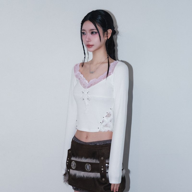 cross patch lace sleeve - ivory