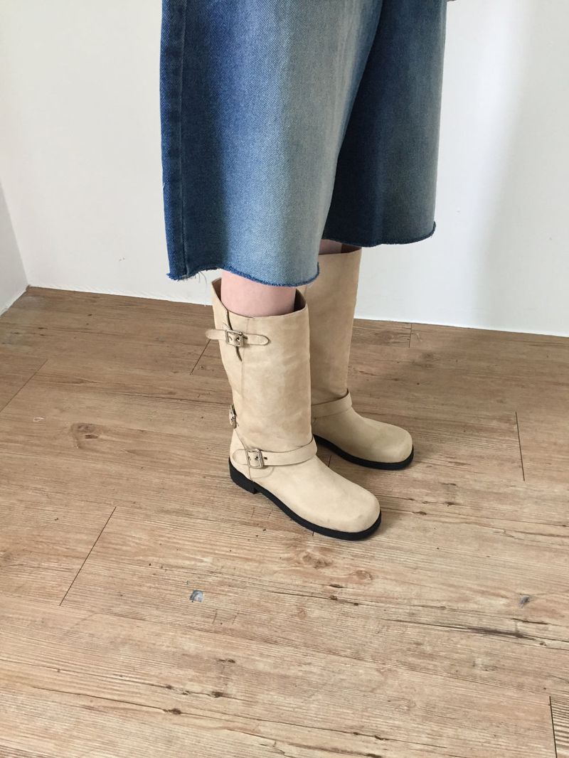 Buckle leather long boots (2color)