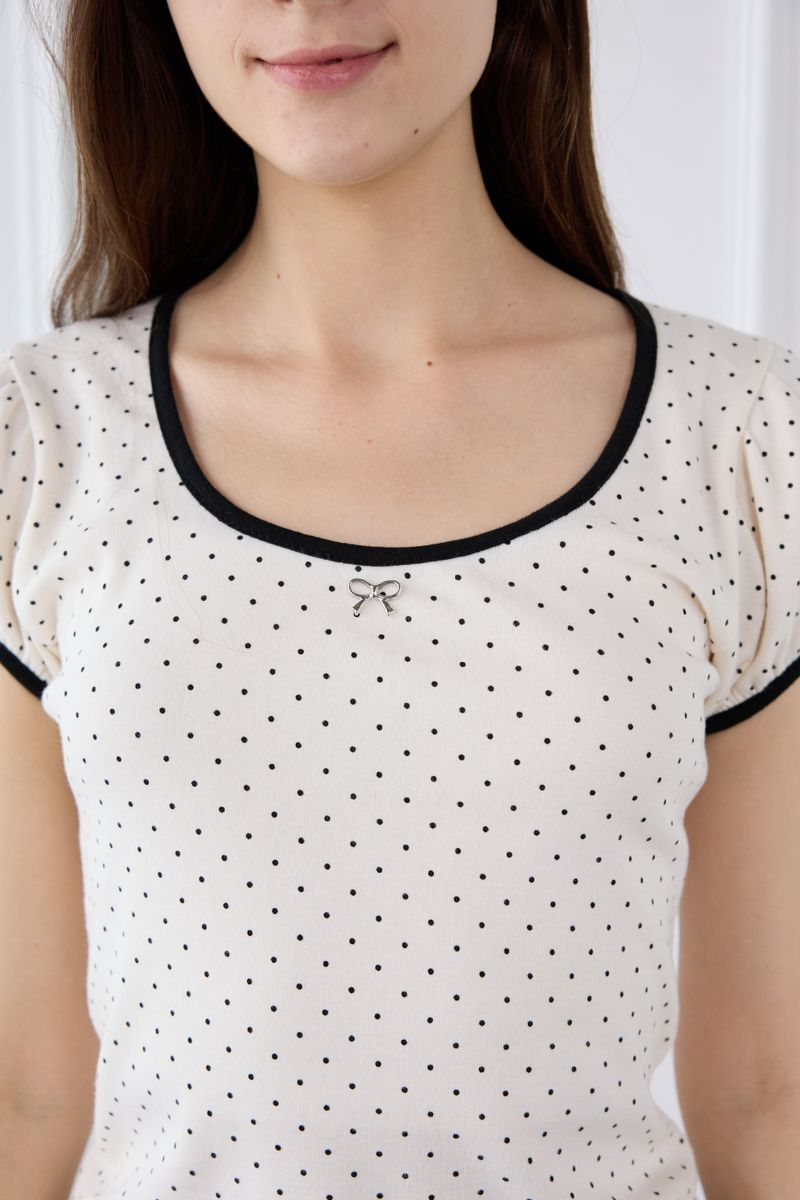 DOTTY RIBBON SHIRRING T-SHIRT