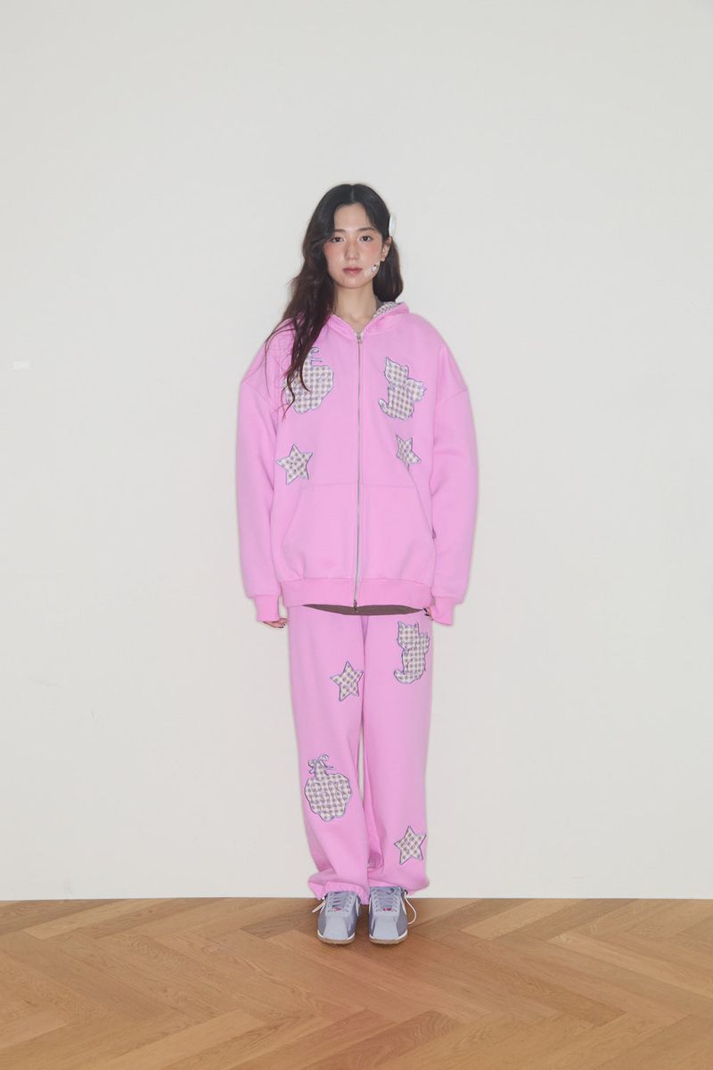 KIRING CHECK PATCH HOODIE (CHERRY PINK)