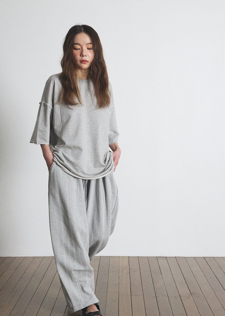 DOTTED-STRIPE BALLOON SWEAT PANTS (Gray)