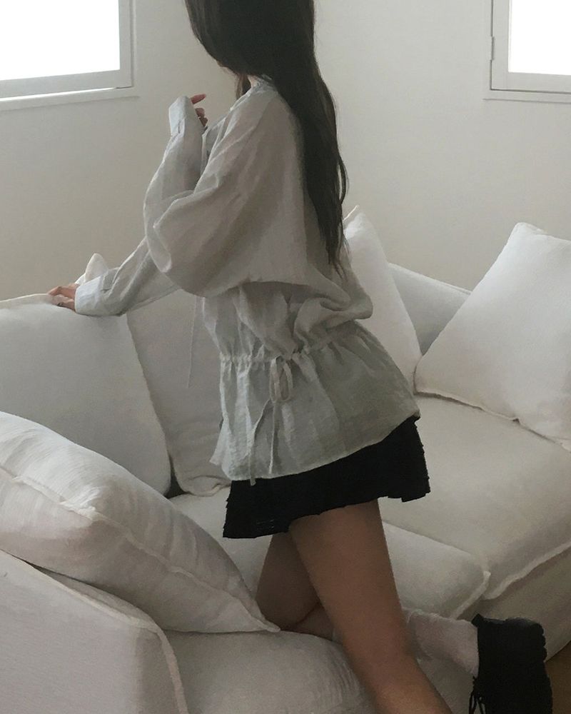 Kenny Stripe Frill Strap See-through Blouse