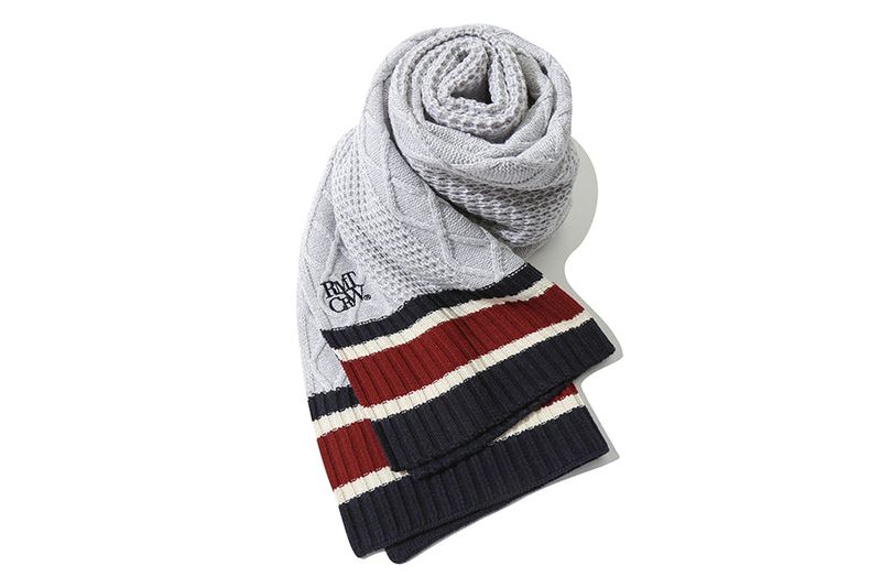 CABLE KNIT LOGO MUFFLER_LIGHT GREY