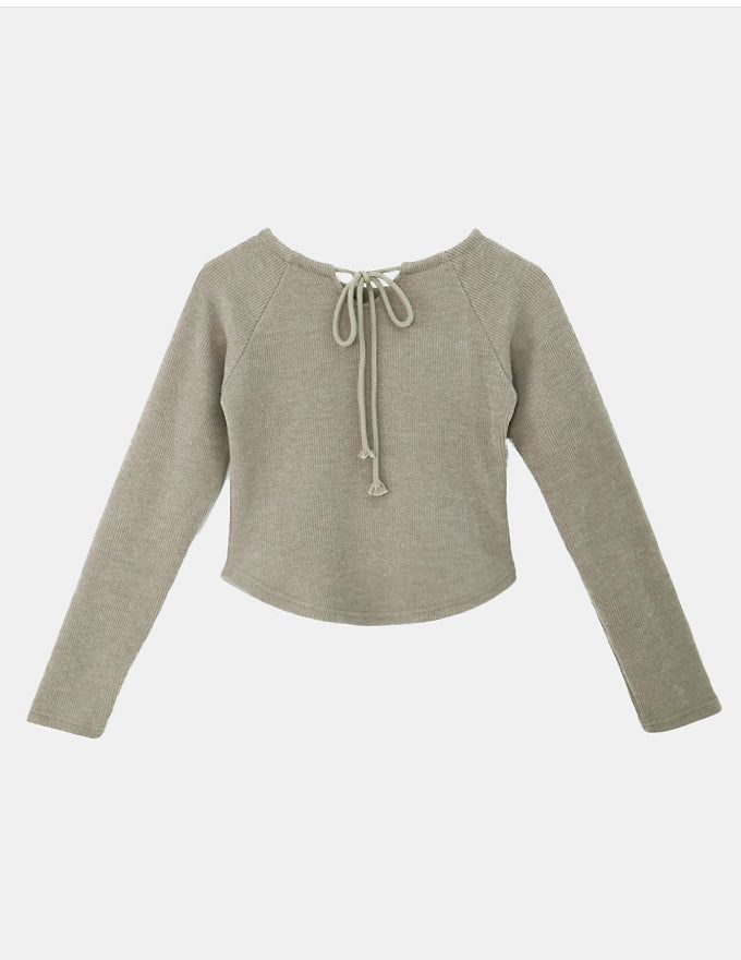 3 Hole String Neckline Ribbed Top