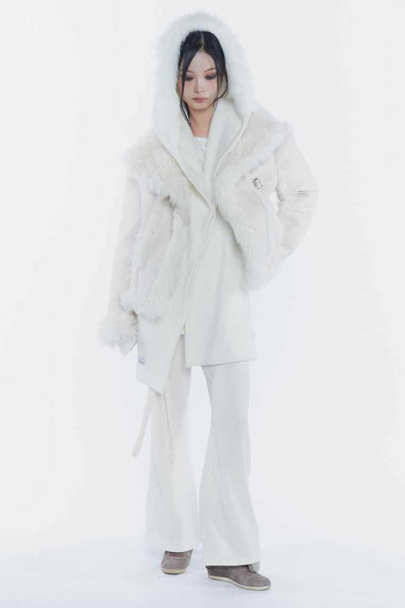 LUNA BELTED SHEARLING JACKET cream