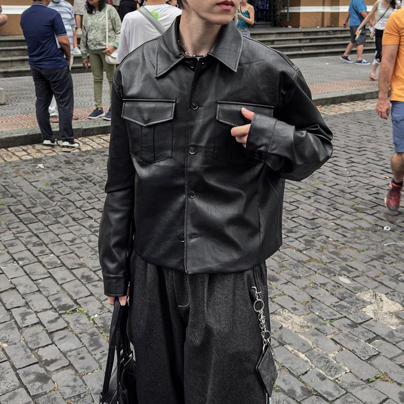 Mark Pocket Short Leather Jacket