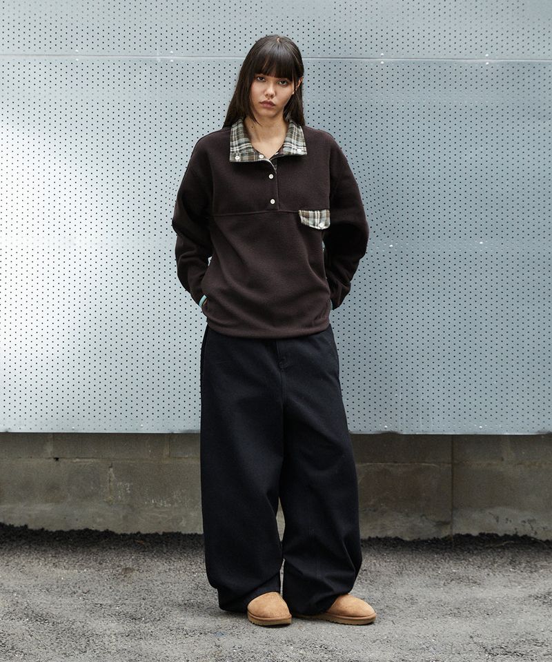 CHECK FLEECE ANORAK_BROWN