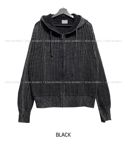 ON Dying Damage Mesh Hood Zip Up