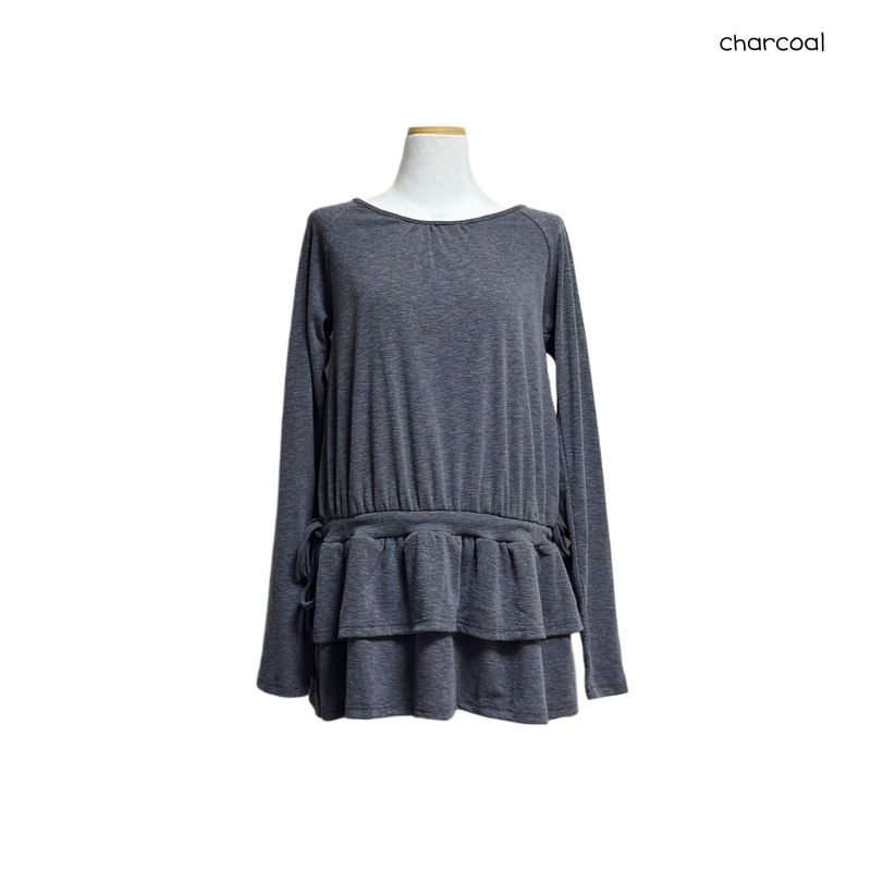 (3color) Frill Layer Ribbon Slub Tee