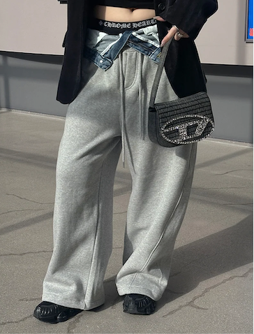 Denim layered sweat pants(2color)