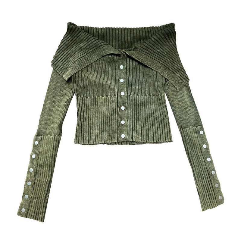 Off-shoulder Button Knit