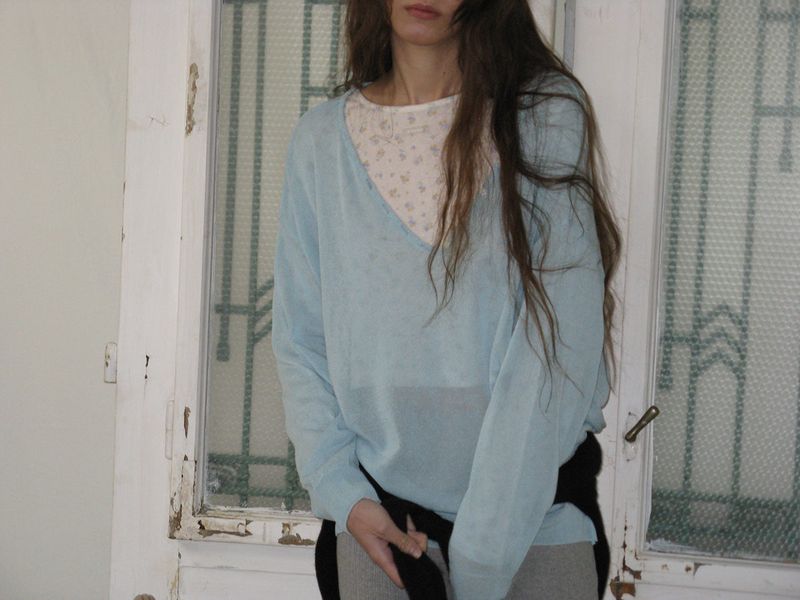 Button v-neck knit_skyblue