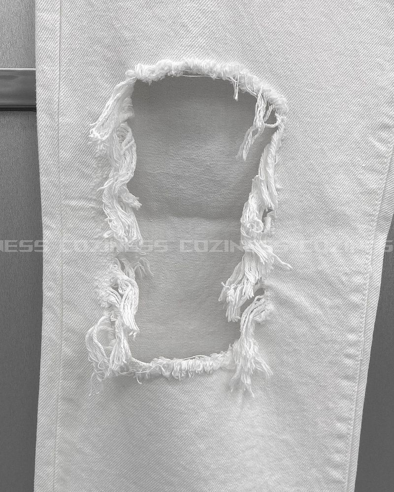 MZ234 Knee Dismiss White Denim Pants